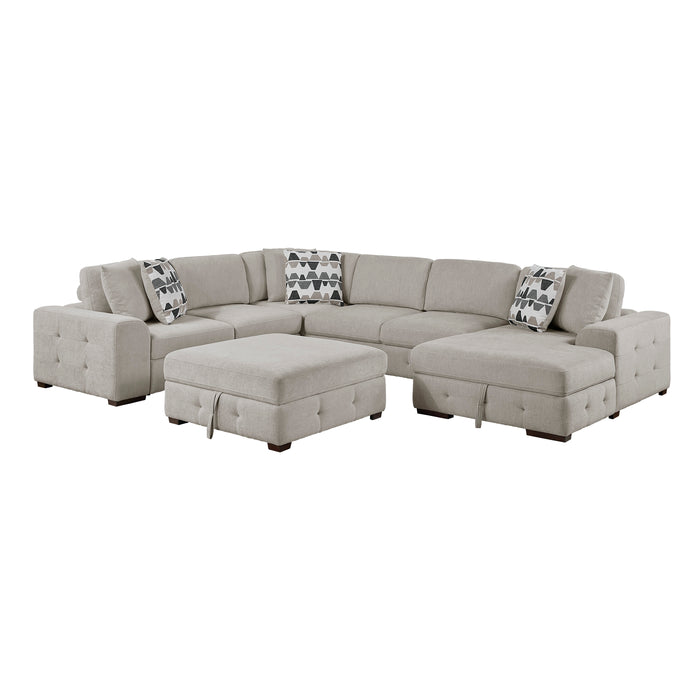 Raife - (5)5-Piece Sectional with Right Chaise and Storage Ottoman