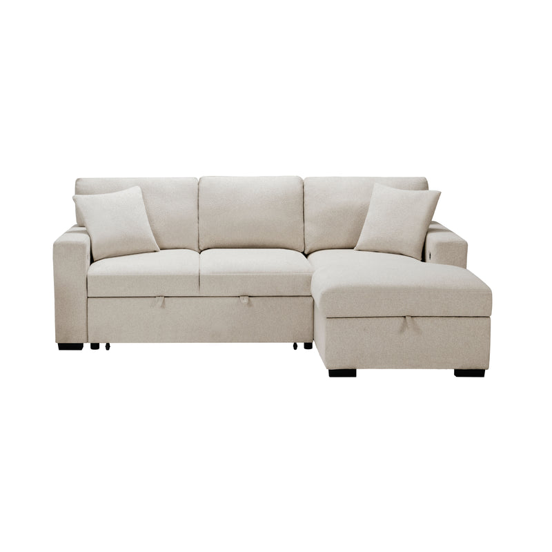 Pompano - (2)Sectional with Right Chaise, Pull-out Bed, Hidden Storage and Shelves, Charging Ports