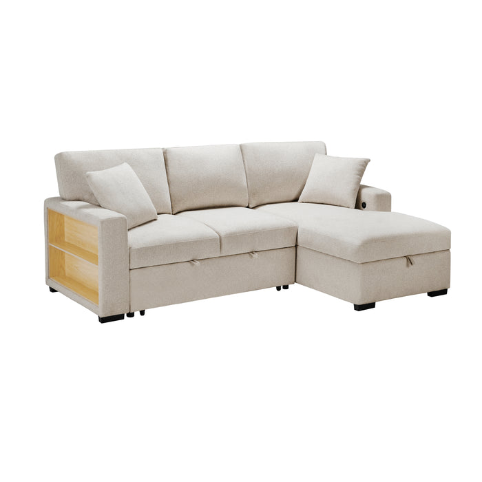 Pompano - (2)Sectional with Right Chaise, Pull-out Bed, Hidden Storage and Shelves, Charging Ports