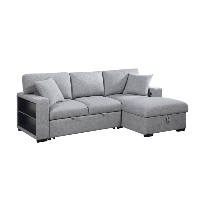 Pompano - (2)Sectional with Right Chaise, Pull-out Bed, Hidden Storage and Shelves, Charging Ports