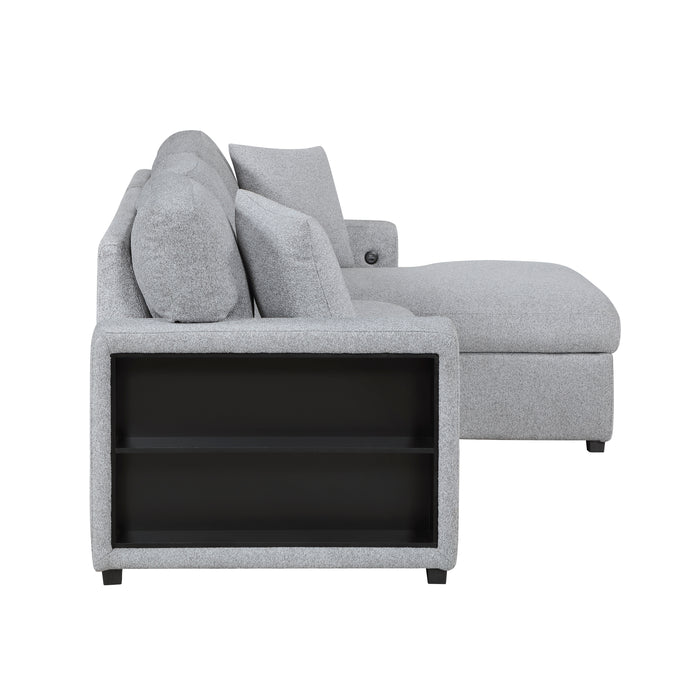 Pompano - (2)Sectional with Right Chaise, Pull-out Bed, Hidden Storage and Shelves, Charging Ports