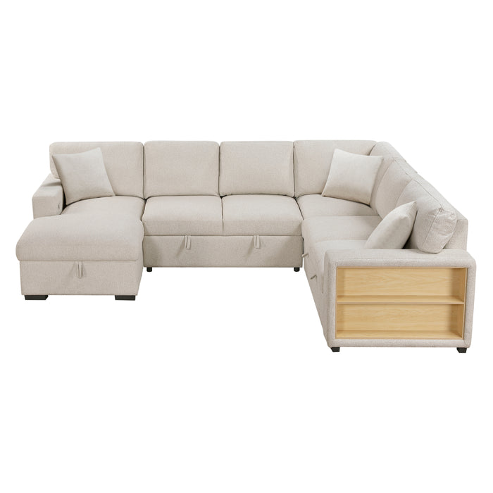 Pompano - (4)Sectional with Left Chaise, Pull-out Bed, Hidden Storages and Shelves, Charging Ports