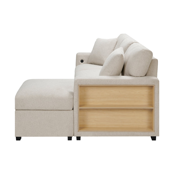 Pompano - (2)Sectional with Right Chaise, Pull-out Bed, Hidden Storage and Shelves, Charging Ports