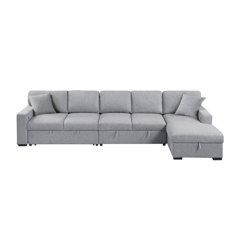 Pompano - (3)Sectional with Right Chaise, Pull-out Bed, Hidden Storages and Shelves, Charging Ports