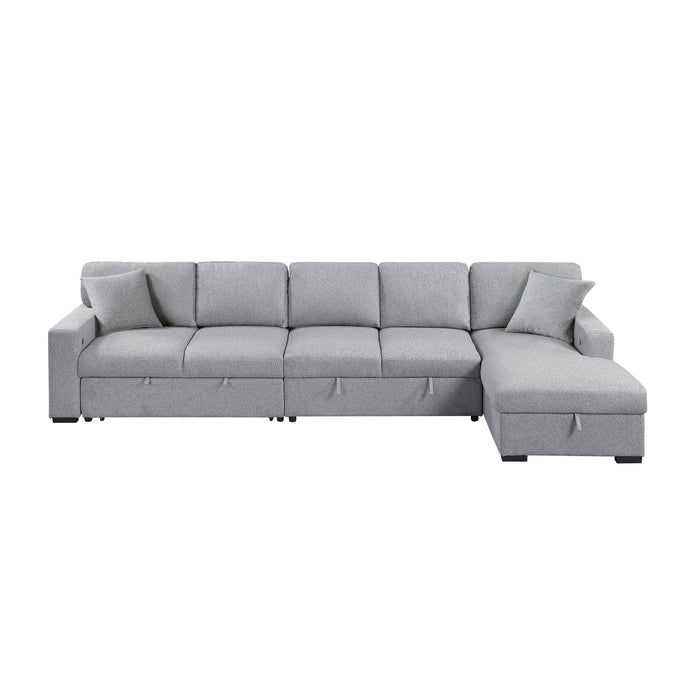 Pompano - (3)Sectional with Right Chaise, Pull-out Bed, Hidden Storages and Shelves, Charging Ports