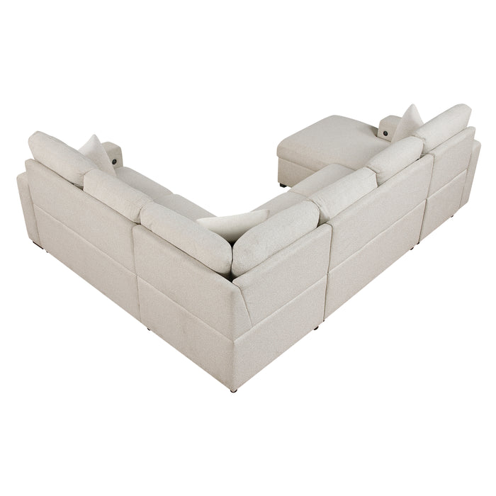 Pompano - (4)Sectional with Left Chaise, Pull-out Bed, Hidden Storages and Shelves, Charging Ports