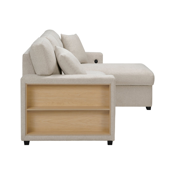 Pompano - (2)Sectional with Right Chaise, Pull-out Bed, Hidden Storage and Shelves, Charging Ports