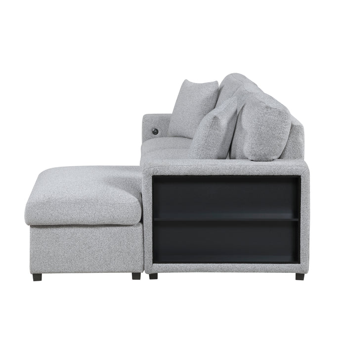 Pompano - (2)Sectional with Right Chaise, Pull-out Bed, Hidden Storage and Shelves, Charging Ports
