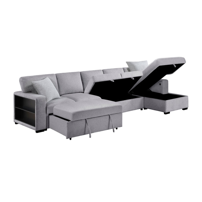 Pompano - (3)Sectional with Right Chaise, Pull-out Bed, Hidden Storages and Shelves, Charging Ports