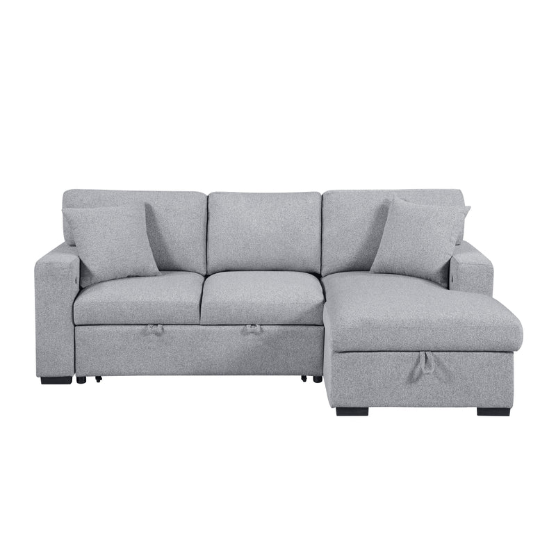 Pompano - (2)Sectional with Right Chaise, Pull-out Bed, Hidden Storage and Shelves, Charging Ports