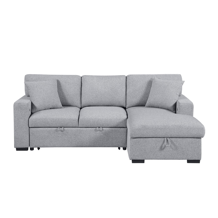 Pompano - (2)Sectional with Right Chaise, Pull-out Bed, Hidden Storage and Shelves, Charging Ports