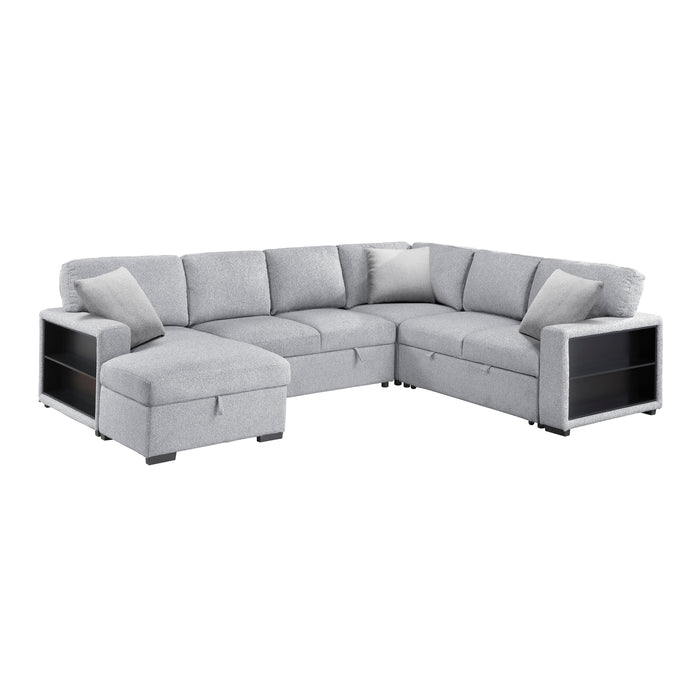 Pompano - (4)Sectional with Left Chaise, Pull-out Bed, Hidden Storages  and Shelves, Charging Ports