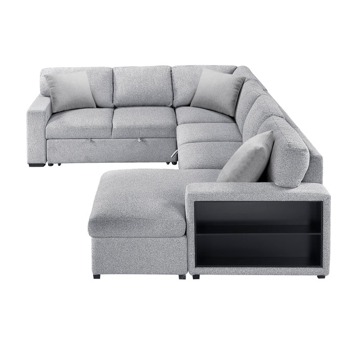 Pompano - (4)Sectional with Right Chaise, Pull-out Bed, Hidden Storages and Shelves, Charging Ports