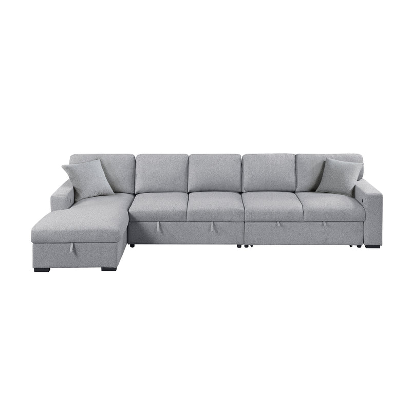 Pompano - (3)Sectional with Left Chaise, Pull-out Bed Hidden Storages and Shelves, Charging Ports