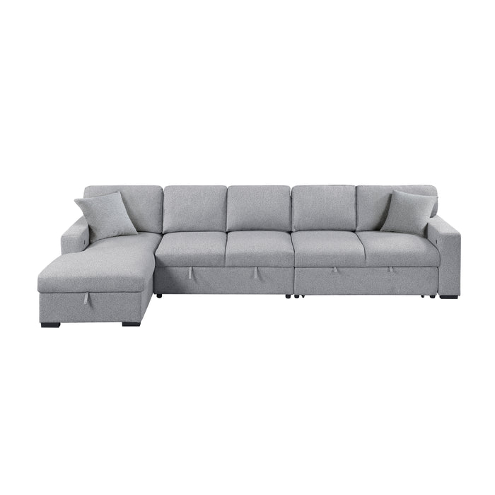 Pompano - (3)Sectional with Left Chaise, Pull-out Bed Hidden Storages and Shelves, Charging Ports