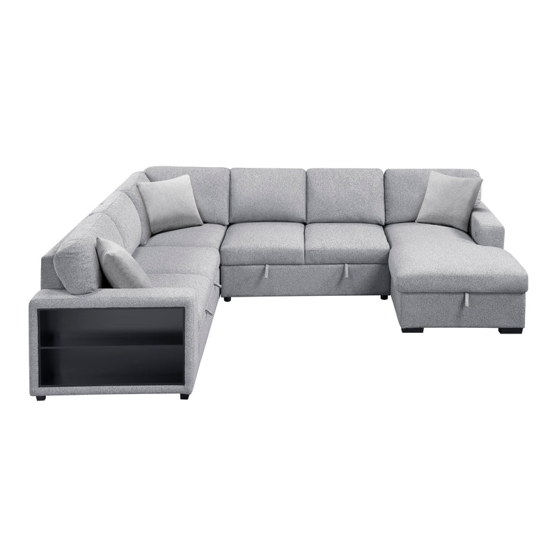 Pompano - (4)Sectional with Right Chaise, Pull-out Bed, Hidden Storages and Shelves, Charging Ports