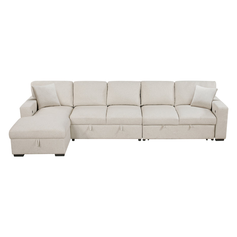 Pompano - (3)Sectional with Left Chaise, Pull-out Bed, Hidden Storages  and Shelves, Charging Ports