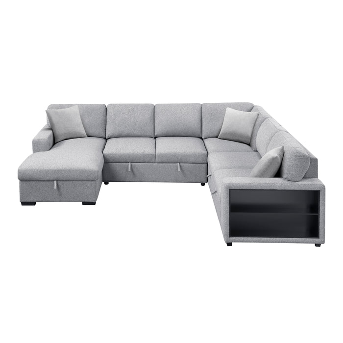 Pompano - (4)Sectional with Left Chaise, Pull-out Bed, Hidden Storages  and Shelves, Charging Ports