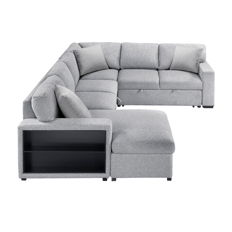 Pompano - (4)Sectional with Left Chaise, Pull-out Bed, Hidden Storages  and Shelves, Charging Ports