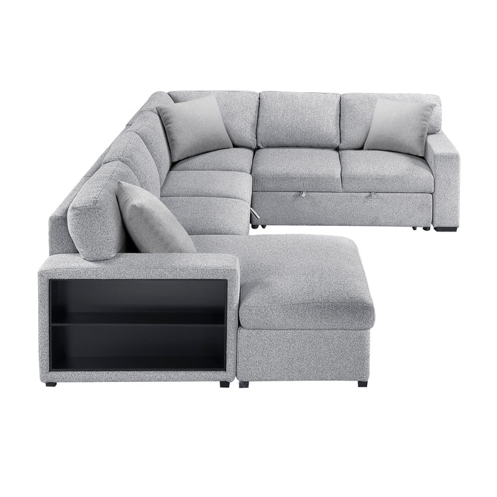 Pompano - (4)Sectional with Left Chaise, Pull-out Bed, Hidden Storages  and Shelves, Charging Ports