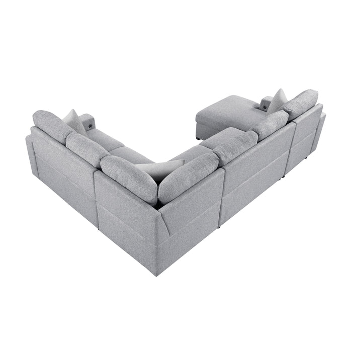 Pompano - (4)Sectional with Left Chaise, Pull-out Bed, Hidden Storages  and Shelves, Charging Ports