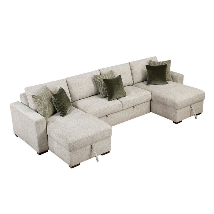 Isla - (4)3-Piece Sectional with Reversible Chaises, Pull-out Bed and Hidden Storage, Click Motion Back