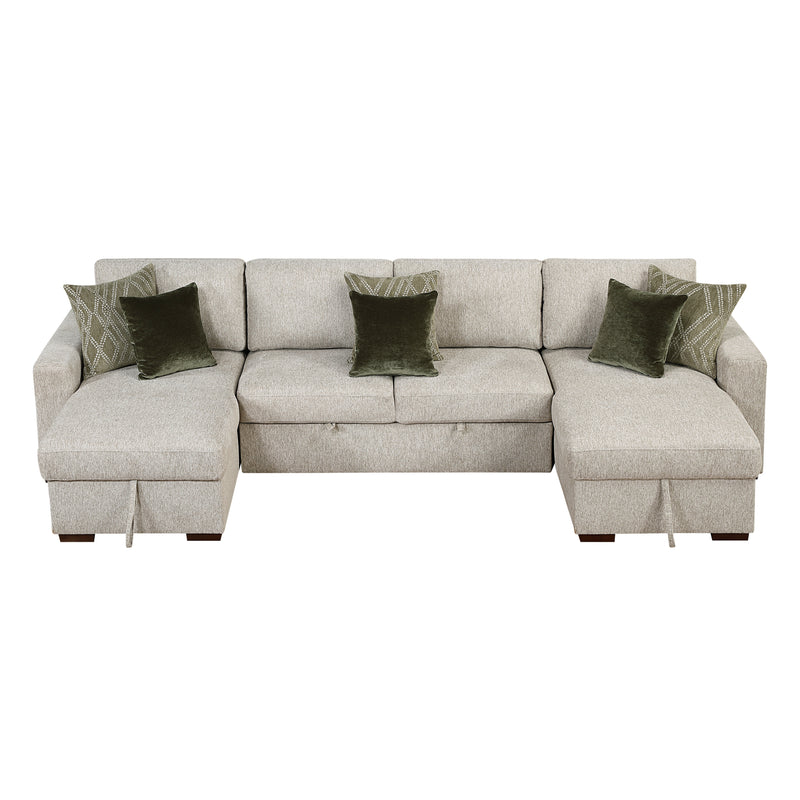 Isla - (4)3-Piece Sectional with Reversible Chaises, Pull-out Bed and Hidden Storage, Click Motion Back