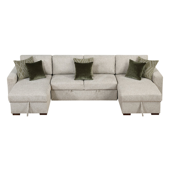 Isla - (4)3-Piece Sectional with Reversible Chaises, Pull-out Bed and Hidden Storage, Click Motion Back