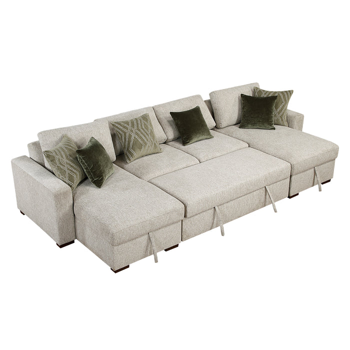 Isla - (4)3-Piece Sectional with Reversible Chaises, Pull-out Bed and Hidden Storage, Click Motion Back