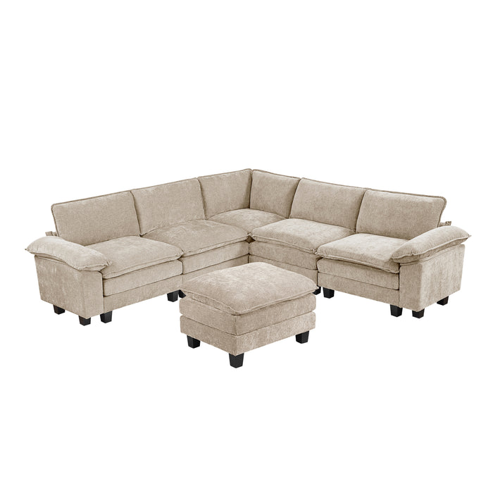 Dublin - (7)6-Piece Modular Sectional with Ottoman