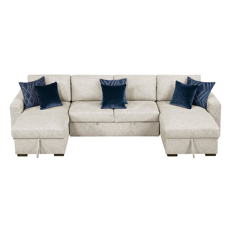 Isla - (4)3-Piece Sectional with Reversible Chaises, Pull-out Bed and Hidden Storage, Click Motion Back