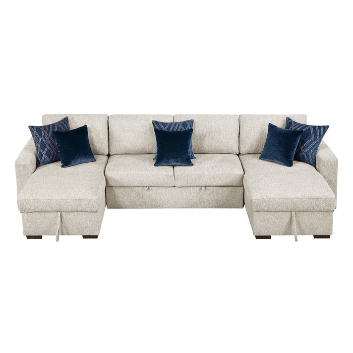 Isla - (4)3-Piece Sectional with Reversible Chaises, Pull-out Bed and Hidden Storage, Click Motion Back
