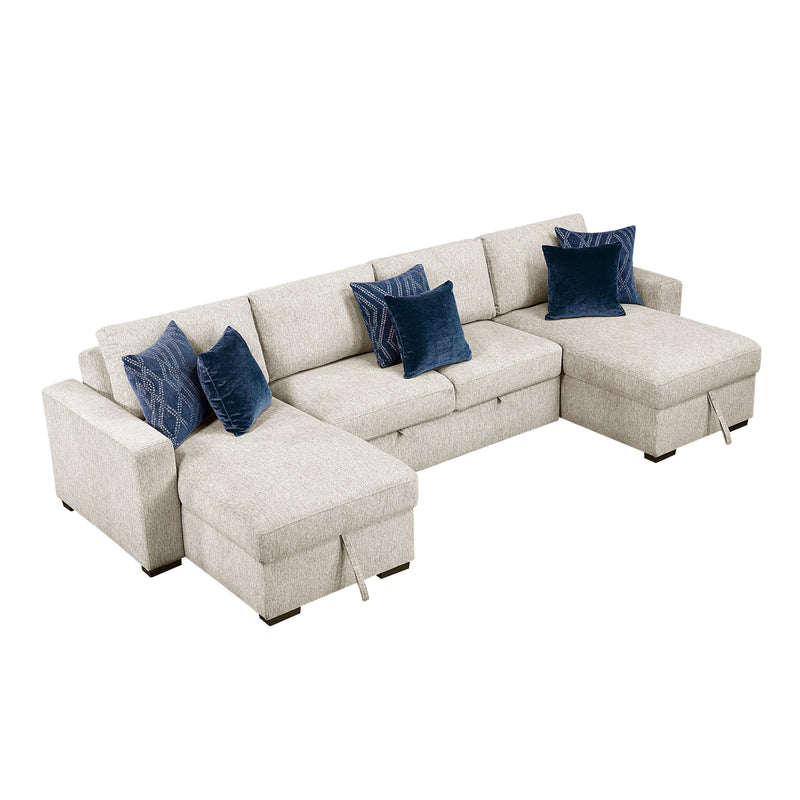 Isla - (4)3-Piece Sectional with Reversible Chaises, Pull-out Bed and Hidden Storage, Click Motion Back