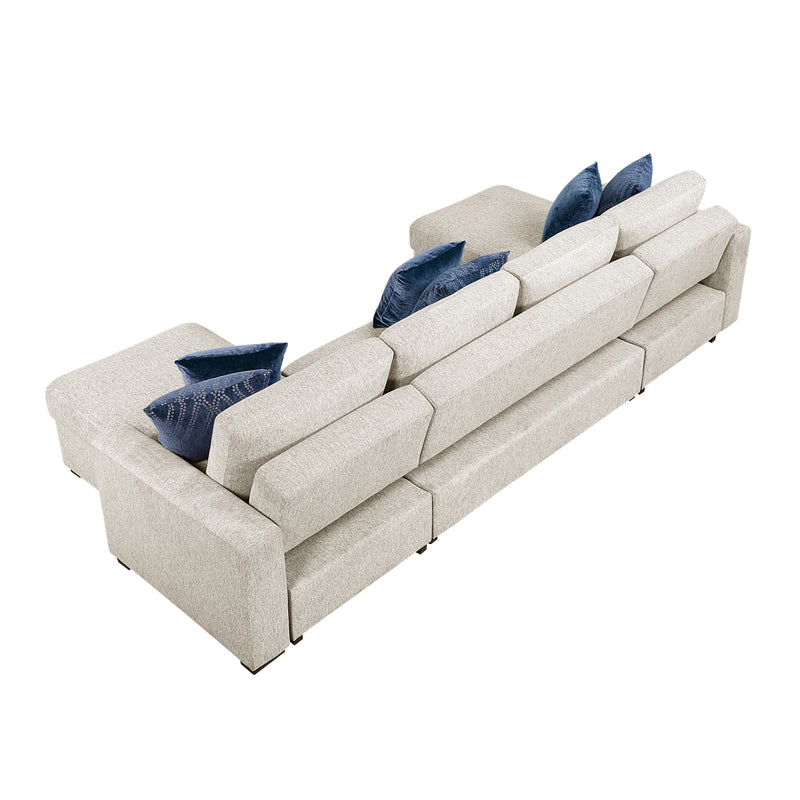 Isla - (4)3-Piece Sectional with Reversible Chaises, Pull-out Bed and Hidden Storage, Click Motion Back