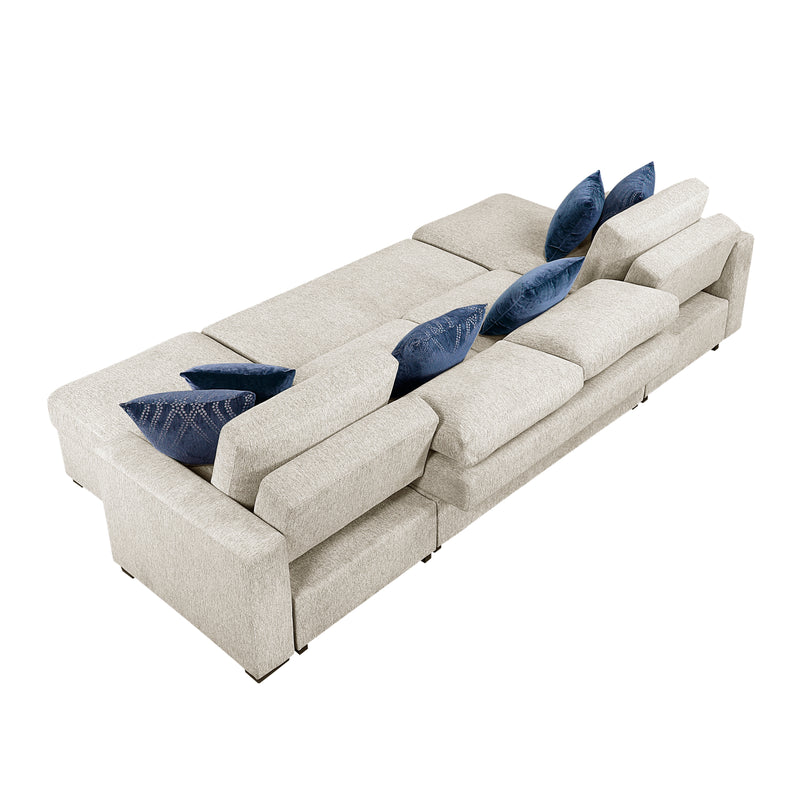 Isla - (4)3-Piece Sectional with Reversible Chaises, Pull-out Bed and Hidden Storage, Click Motion Back