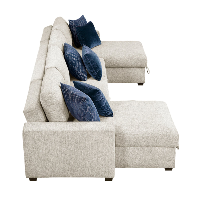 Isla - (4)3-Piece Sectional with Reversible Chaises, Pull-out Bed and Hidden Storage, Click Motion Back