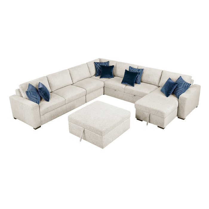 Isla - (7)6-Piece Sectional with Reversible Chaise, Pull-out Bed, Hidden Storage and Ottoman