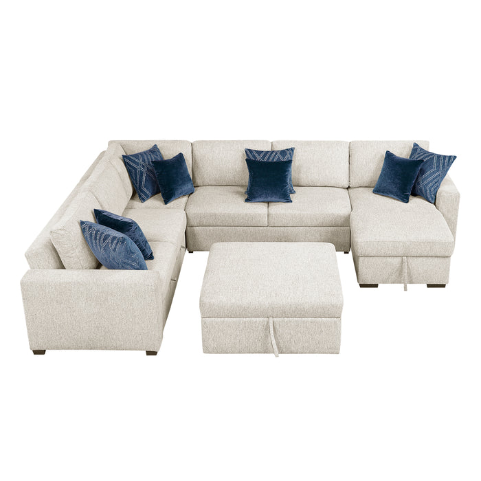 Isla - (6)5-Piece Sectional with Reversible Chaise, Pull-out Bed, Hidden Storage and Ottoman