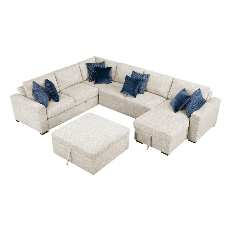Isla - (6)5-Piece Sectional with Reversible Chaise, Pull-out Bed, Hidden Storage and Ottoman