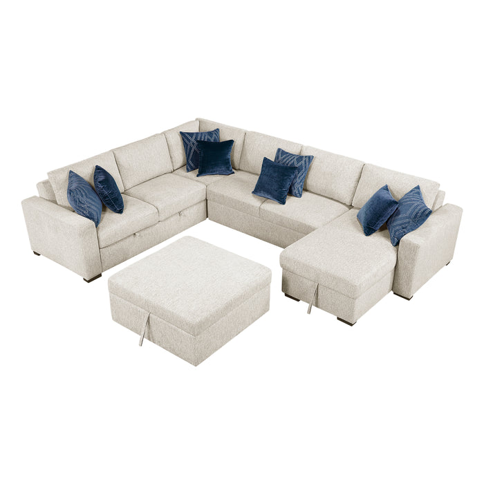 Isla - (6)5-Piece Sectional with Reversible Chaise, Pull-out Bed, Hidden Storage and Ottoman