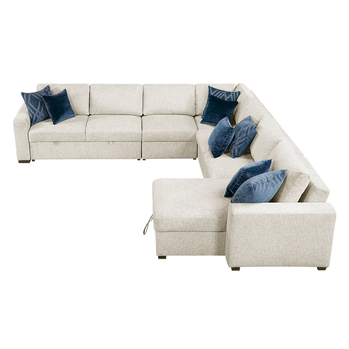 Isla - (6)5-Piece Sectional with Reversible Chaise, Pull-out Bed and Hidden Storage