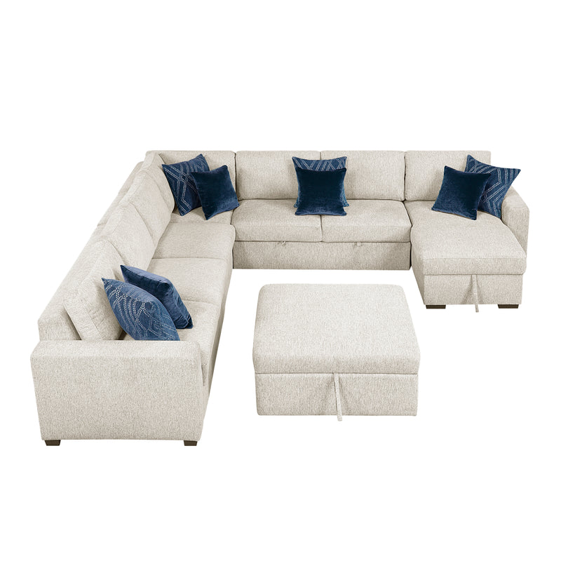 Isla - (7)6-Piece Sectional with Reversible Chaise, Pull-out Bed, Hidden Storage and Ottoman