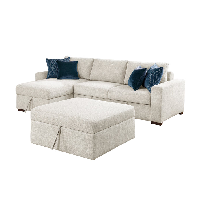 Isla - (4)3-Piece Sectional with Reversible Chaise, Pull-out Bed, Hidden Storage and Ottoman, Click Motion Back