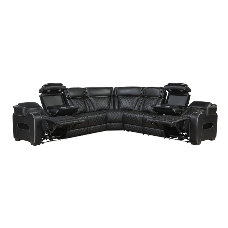 Fairway - (3)3-Piece Power Reclining Sectional with Center Drop-Down Cup Holders, Power Headrests, Storage Arms(Top and Side), Cup holders, Charging Ports, Reading Lights, Wireless Chargers,