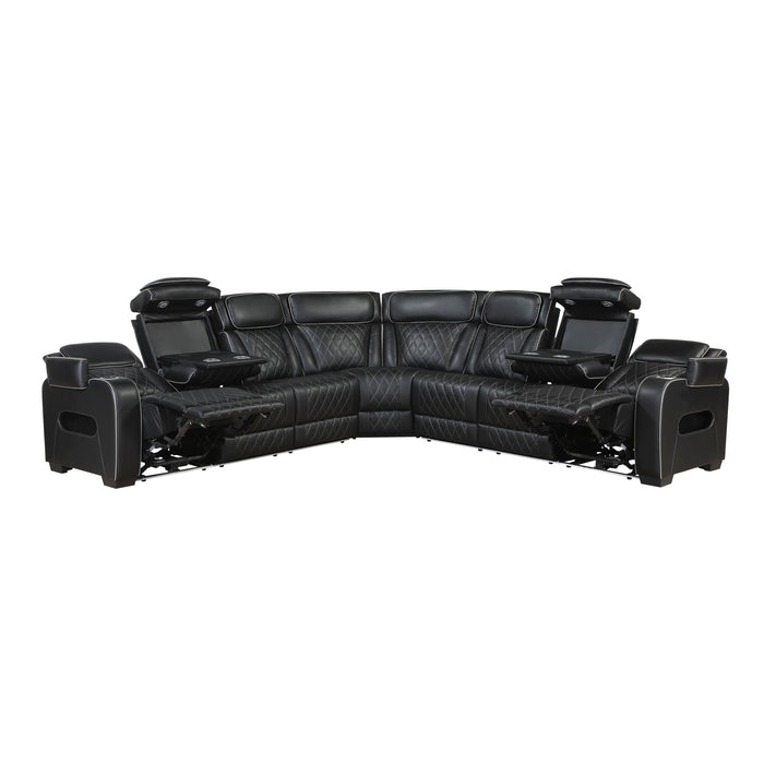 Fairway - (3)3-Piece Power Reclining Sectional with Center Drop-Down Cup Holders, Power Headrests, Storage Arms(Top and Side), Cup holders, Charging Ports, Reading Lights, Wireless Chargers,