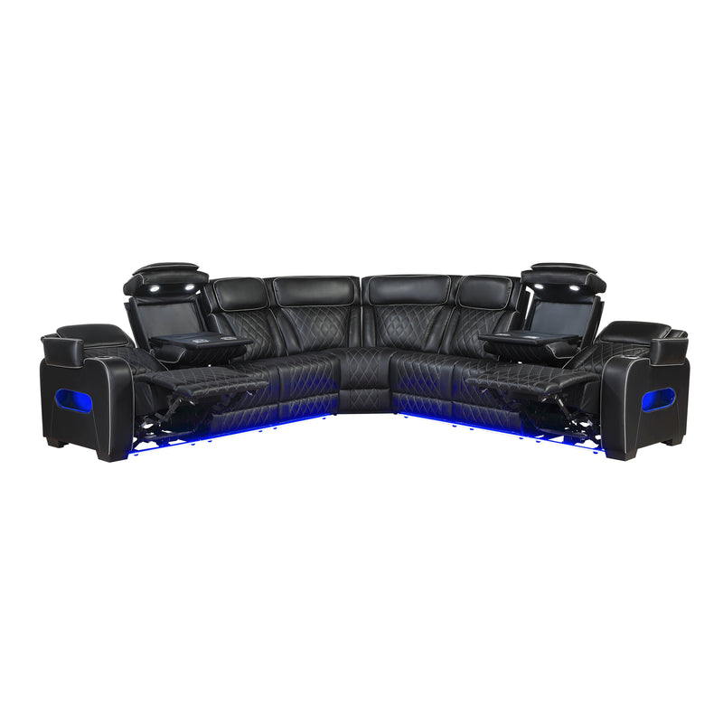 Fairway - (3)3-Piece Power Reclining Sectional with Center Drop-Down Cup Holders, Power Headrests, Storage Arms(Top and Side), Cup holders, Charging Ports, Reading Lights, Wireless Chargers,