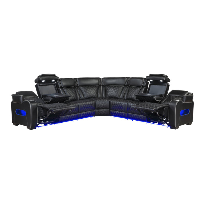 Fairway - (3)3-Piece Power Reclining Sectional with Center Drop-Down Cup Holders, Power Headrests, Storage Arms(Top and Side), Cup holders, Charging Ports, Reading Lights, Wireless Chargers,