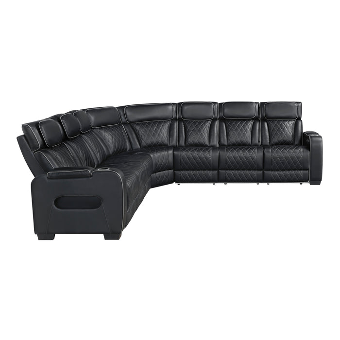 Fairway - (3)3-Piece Power Reclining Sectional with Center Drop-Down Cup Holders, Power Headrests, Storage Arms(Top and Side), Cup holders, Charging Ports, Reading Lights, Wireless Chargers,