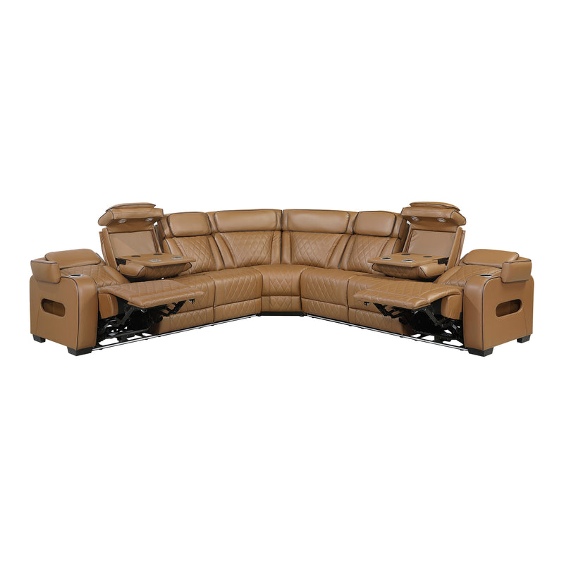 Fairway - (3)3-Piece Power Reclining Sectional with Center Drop-Down Cup Holders, Power Headrests, Storage Arms(Top and Side), Cup holders, Charging Ports, Reading Lights, Wireless Chargers,