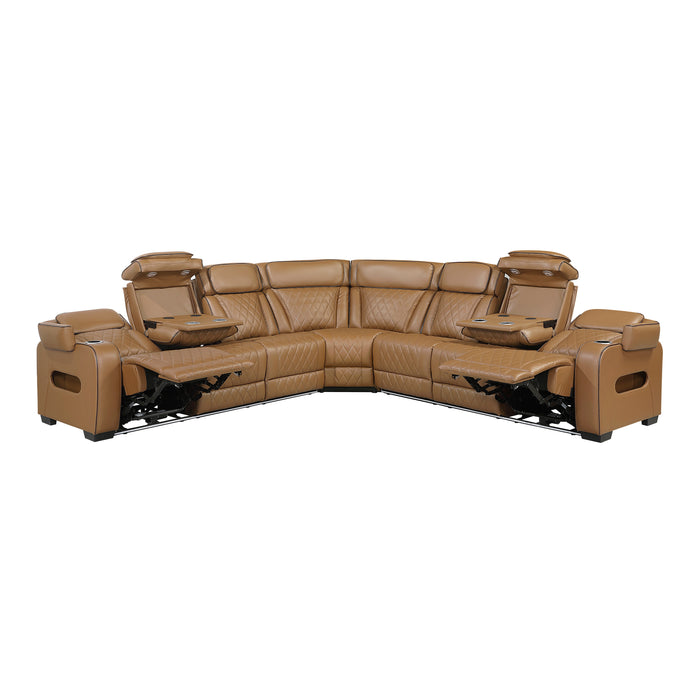 Fairway - (3)3-Piece Power Reclining Sectional with Center Drop-Down Cup Holders, Power Headrests, Storage Arms(Top and Side), Cup holders, Charging Ports, Reading Lights, Wireless Chargers,